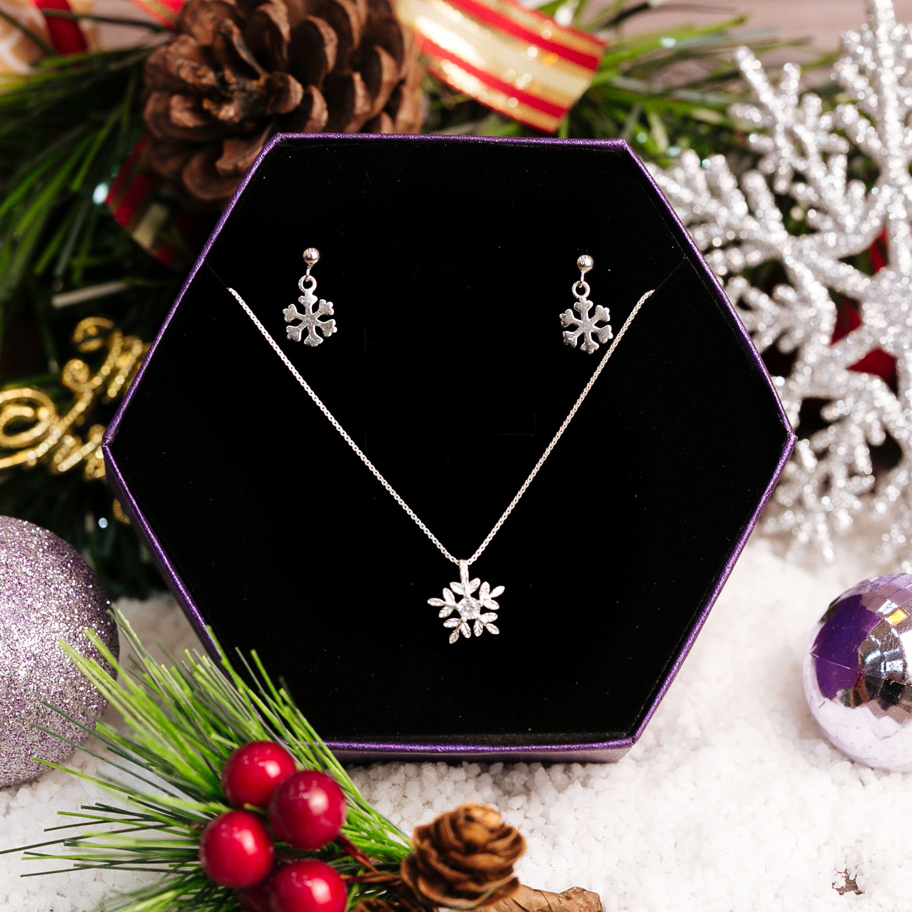  Snowflake Christmas Gift Jewelry Set - Bộ Trang Sức Hoa Tuyết Trơn Tòn Ten - Quà Tặng Giáng Sinh 