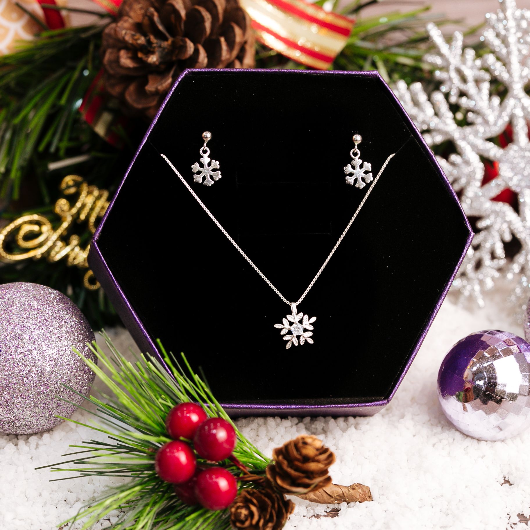  Snowflake Christmas Gift Jewelry Set - Bộ Trang Sức Hoa Tuyết Trơn Tòn Ten - Quà Tặng Giáng Sinh 