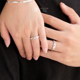  Couple Rings - Nhẫn Cặp Premium Dợn Sóng Dày 2 Line Đá & Đá CZ 5li Chủ-2547NH 