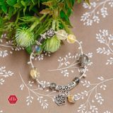  Vòng Đá Hắc Nguyệt Quang & Citrine Phối Charm Floral 