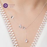  Dây Chuyền Bạc 925 Freesize 3 Bướm 1 Viên Đá Rơi - 3 Butterfly & Falling Stone - Silver Necklace 925 Ddreamer Jewelry 347DCH 