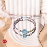  Vòng Dây Thắt Đá Aquamarine Mix Charm Cỏ 4 Lá - Vòng Thắt Dây Thủ Công Đá Phong Thủy 