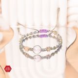  Vòng Dây Thắt Đá Kunzite Mix Charm Cỏ 4 Lá - Vòng Thắt Dây Thủ Công Đá Phong Thủy 