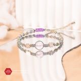  Vòng Dây Thắt Đá Kunzite Mix Charm Cỏ 4 Lá - Vòng Thắt Dây Thủ Công Đá Phong Thủy 