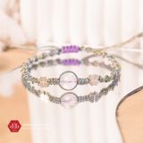  Vòng Dây Thắt Đá Kunzite Mix Charm Cỏ 4 Lá - Vòng Thắt Dây Thủ Công Đá Phong Thủy 