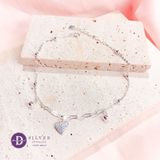  Heart Silver Ankle -  Lắc Chân Trái Tim Đính Đá và 2 Bi Bạc Tòn Ten Kiểu Xích Oval Ddreamer 533LCH 