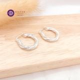  Premium Sparkling Twist Line Silver Hoops - Bông Tai Khoen Xoắn Dày Đính Đá CZ - Size 18mm Ddreamer P3044BTK 