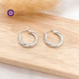  Premium Sparkling Twist Line Silver Hoops - Bông Tai Khoen Xoắn Dày Đính Đá CZ - Size 18mm Ddreamer P3044BTK 