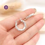  Premium Sparkling Twist Line Silver Hoops - Bông Tai Khoen Xoắn Dày Đính Đá CZ - Size 18mm Ddreamer P3044BTK 