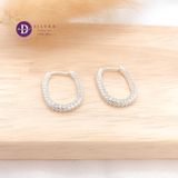  Premium Sparkling U Line Silver Hoops - Bông Tai Khoen Oval Đính Full Đá CZ - - (Size 18mmx14mm)Ddreamer 3038BTK 