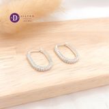  Premium Sparkling U Line Silver Hoops - Bông Tai Khoen Oval Đính Full Đá CZ - - (Size 18mmx14mm)Ddreamer 3038BTK 