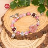  Vòng Tay Hồ Ly Thạch Anh Dâu/Moonstone/Garnet Phối Charm Bạc 925 - Vòng Tay Đá Phong Thủy Mix Charm Bạc 925 Phù Hợp Mệnh Hỏa-Thổ 