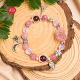  Vòng Tay Hồ Ly Thạch Anh Dâu/Moonstone/Garnet Phối Charm Bạc 925 - Vòng Tay Đá Phong Thủy Mix Charm Bạc 925 Phù Hợp Mệnh Hỏa-Thổ 