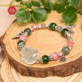  Vòng Tay Hồ Ly Thạch Anh Tóc Xanh Lá/Đá Đào Hoa/Diopside Phối Charm Bạc 925 - Vòng Tay Đá Phong Thủy Mix Charm Bạc 925 Phù Hợp Mệnh Hỏa 