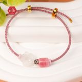  Vòng tay dây cứng đá Lu Thống Đào Hoa & Hồ Ly Moonstone mix Charm Bạc 925 - Gemstone Bracelets Ddreamer 