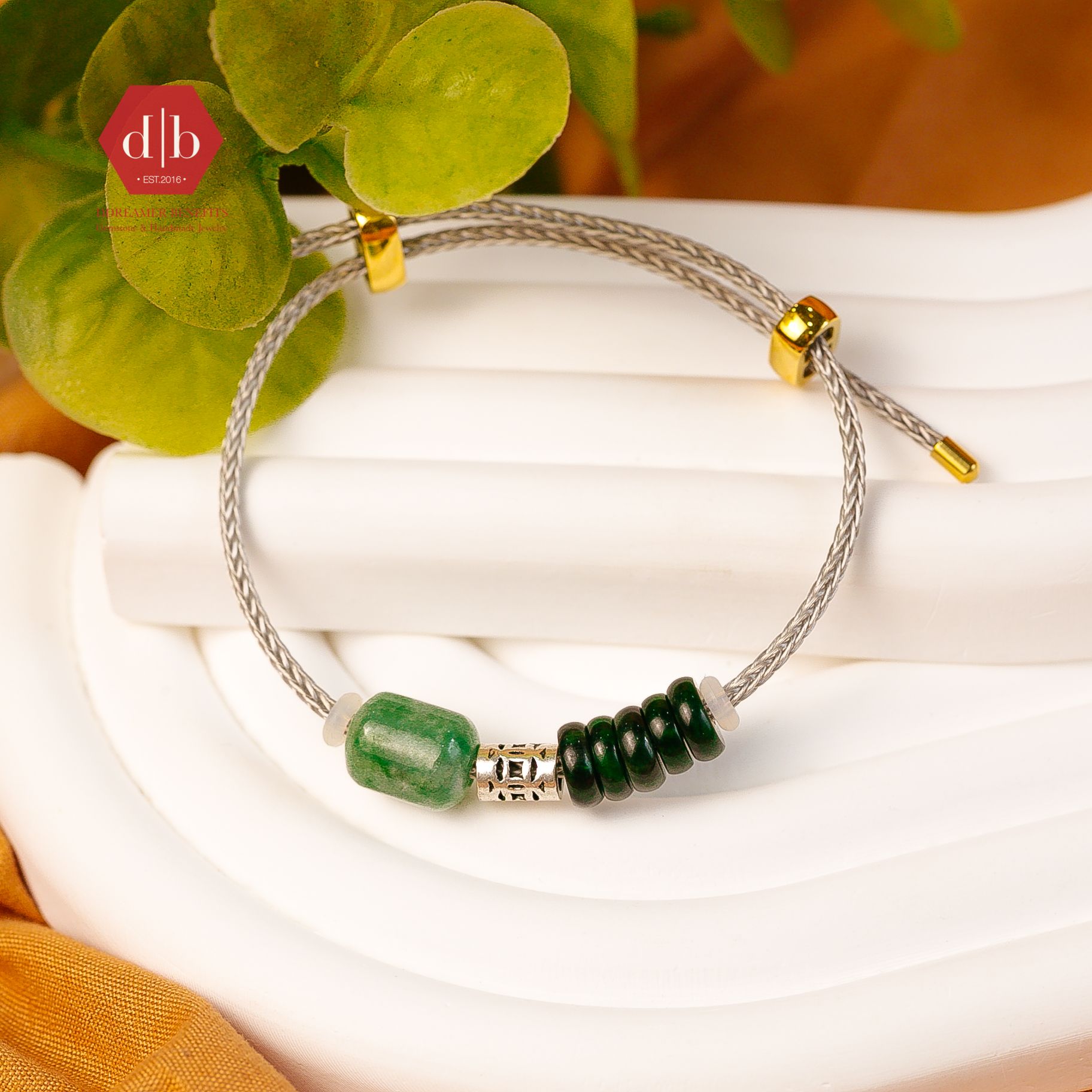  Vòng tay dây cứng đá Ngũ Điếu Cẩm Thạch & Lu Thống Cẩm Thạch mix Charm Bạc 925 - Gemstone Bracelets Ddreamer 
