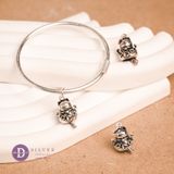  Lucky Cat Silver 925 Round Band Bangle - Kiềng Bạc 925 Charm Mèo Thần Tài May Mắn - Kiềng Basic Tròn 