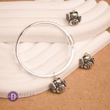  Money Lucky Cat Silver 925 Round Band Bangle - Kiềng Bạc 925 Charm Mèo Thần Tài May Mắn - Kiềng Trơn Bản Vuông 