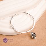  Lucky Cat Silver 925 Round Band Bangle - Kiềng Bạc 925 Charm Mèo Thần Tài May Mắn - Kiềng Trơn Bản Vuông 