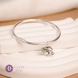  Kiềng Charm Voi Bạc May Mắn - Silver Lucky Elephant Charm Silver Bangle - Kiềng Basic Tròn 