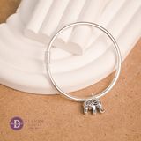  Kiềng Charm Voi Bạc May Mắn - Silver Lucky Elephant Charm Silver Bangle - Kiềng Basic Tròn 