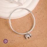  Kiềng Charm Voi Bạc May Mắn - Silver Lucky Elephant Charm Silver Bangle - Kiềng Basic Tròn 