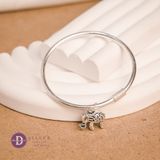  Kiềng Charm Voi Bạc May Mắn - Silver Lucky Elephant Charm Silver Bangle - Kiềng Basic Tròn 