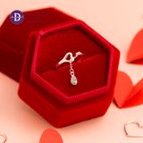  Nhẫn Trái Tim Đính Đá Giọt Nước Nữ Tính - Nhẫn Tặng Bạn Gái Dịp Valentine - Heart Falling Teardrop Silver Ring 2062NH 