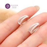  Oval Sparkling Silver Hoops - Bông Tai Khoen Oval 2 Line Đính Đá CZ Nữ Tính - Size 12mm Ddreamer 3046BTK 