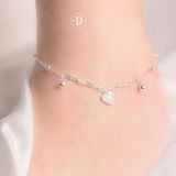  Heart Silver Anklet Bracelet - Lắc Chân Xích Trái Tim Đính Đá - Lắc Chân Bạc 925 533LCH 