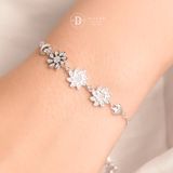  Sparkling Sunflower & Heart ,Freesize Adjustable Bracelet - Lắc Tay Dây Rút Freesize Bạc 925  3 Hoa Hướng Dương Đính Đá & Trái Tim 1313VTH 