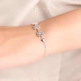  Sparkling Sunflower & Heart ,Freesize Adjustable Bracelet - Lắc Tay Dây Rút Freesize Bạc 925  3 Hoa Hướng Dương Đính Đá & Trái Tim 1313VTH 