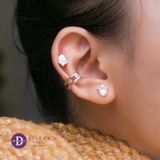  Bông Tai Kẹp Vành Bạc 925 Earcuff Vintage Double Line Eye Stone 2754EC 