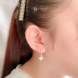  Dangling Flower 12mm CZ Stone Silver Hoops -  Bông Tai Khoen Tòn Ten Hoa 4 Cánh Nhọn Đính Đá - Size 12mm Ddreamer 3042BTK 