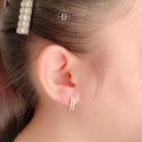  Oval Sparkling Silver Hoops - Bông Tai Khoen Oval 2 Line Đính Đá CZ Nữ Tính - Size 12mm Ddreamer 3046BTK 