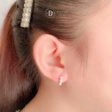  Lucky Flower Band Silver Hoops - Bông Tai Khoen Cỏ 4 Lá Đính Đá Bản Dày - Size 13mm Ddreamer 3040BTK 