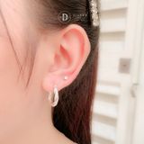  Premium Sparkling Twist Line Silver Hoops - Bông Tai Khoen Xoắn Dày Đính Đá CZ - Size 18mm Ddreamer P3044BTK 