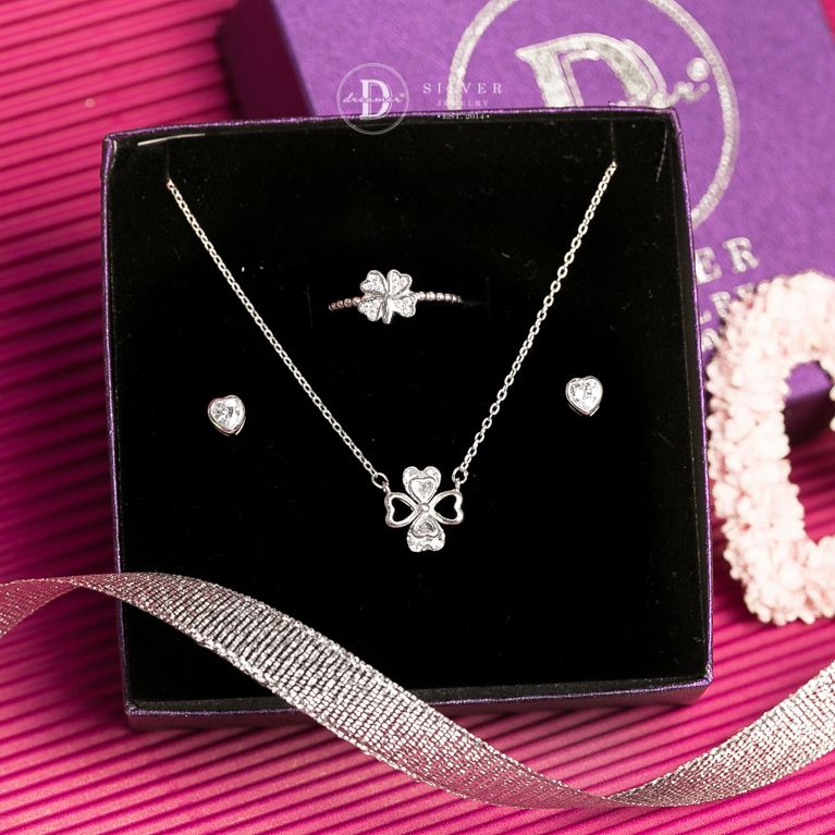  Jewelry Gift Set - Bộ Trang Sức Cỏ 4 Lá Đính Đá CZ Sang Trọng - Lucky Flower Gift Set 