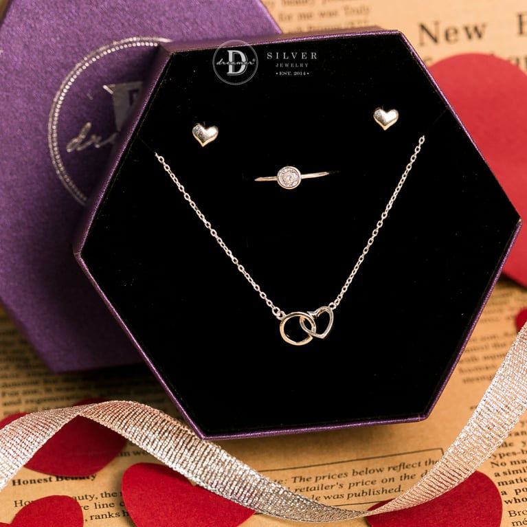  Jewelry Gift Set - Bộ Trang Sức Trái Tim Đính Đá CZ Nữ Tính, Thanh Lịch - Heart Gift Set 