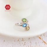  Peridot Topaz Citrine Aventurine Amethyst Garnet Gemstone Silver Ring - Nhẫn 3 Loại Đá Thiên Nhiên 025SR 