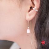  Hoa Tai Kiểu String Phối Đá Beryl Aquamarine 