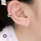  Hoa Tai Khoen Tròn Bạc 925 Đính Đá Tam Giác Trắng/Đen White & Black Triangle Stone Hoops 2426BTK 