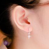  Hoa Tai Bạc 925- Hoa Tai Chữ C Viền Bi & Thánh Giá Rơi- Silver 925 Dottie Line Cuff Falling Royal Cross Earring - 066BTT 