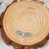  Vòng Tay 2 Viên Đá Aquamarine Charm Bạc Máy Bay 