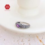  Nhẫn Amethyst Thạch Anh Tím - Oxidize Pattern Oval Gem - 020SR 