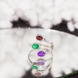  Peridot Topaz Citrine Aventurine Amethyst Garnet Gemstone Silver Ring - Nhẫn 3 Loại Đá Thiên Nhiên 025SR 