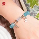  Vòng Đá Phong Thủy - Lu Thống Ưu Linh Trắng & Aquamarine Phối Charm Bạc 925 