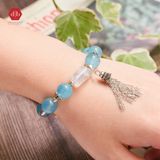  Vòng Đá Phong Thủy - Lu Thống Ưu Linh Trắng & Aquamarine Phối Charm Bạc 925 