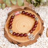  Vòng Đá Phong Thủy - Lu Thống Đào Hoa - Garnet Đỏ Phối Charm Bạc Family Tree 