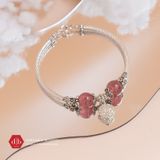  Vòng Đá Thạch Anh Dâu Hồng/ Moon Phối Charm Bạc 925 Heart 